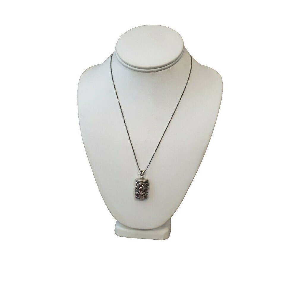 Sterling Silver 925 Filigree Pendant Open Scroll Work Red Stone Necklace